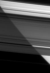 Looking down through the A ring and Cassini Division, NASA's Cassini spacecraft captured the bright limb of Saturn on Dec. 12, 2007.