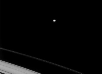 On Jan. 19, 2008, NASA's Cassini spacecraft captured the irregularly shaped icy moon Janus as it swings around Saturn.