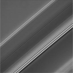 Spiral density waves in Saturn's A ring reveal the gravitational signatures of distant moons as they subtly tug on the countless particles orbiting in the ring plane in this image captured by NASA's Cassini spacecraft on Apr. 1, 2008.