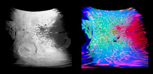 NASA's Cassini spacecraft made a close flyby of Saturn's moon Iapetus on Sept. 10, 2007, and the visual and infrared mapping spectrometer obtained these images during that event.