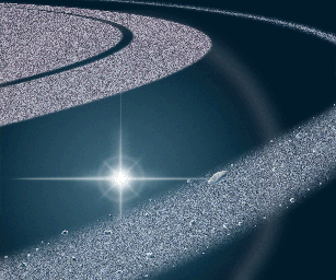 This is an artist concept of the view from NASA's Cassini during the star occultation that detected 'Mittens,' the small object to the right of the star.
