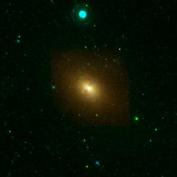 This image from NASA's Galaxy Evolution Explorer shows the galaxy NGC 1316, located about 62 million light-years away in the constellation Fornax. The elliptical-shaped galaxy may be in the late stages of merging with a smaller companion galaxy.