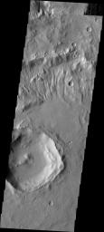 This image from NASA's Mars Odyssey spacecraft shows channels dissecting the nothern rim of this relatively large unnamed crater in northern Terra Cimmeria.