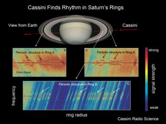 For an Earth observer on May 3, 2005, NASA's Cassini spacecraft appeared to pass behind the rings, then Saturn, then the rings again (the red line).