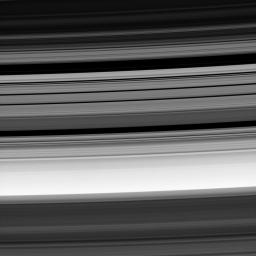 This image from NASA's Cassini spacecraft, taken on Aug. 2, 2008, shows the Cassini Division, flanked at top and bottom by the outer B-ring edge and the inner A-ring edge, respectively. 