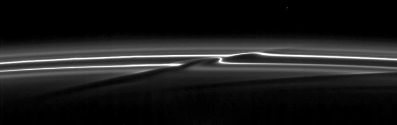 NASA's Cassini spacecraft focuses on a streamer-channel feature in Saturn's F ring in this image captured on Sept. 30, 2008.