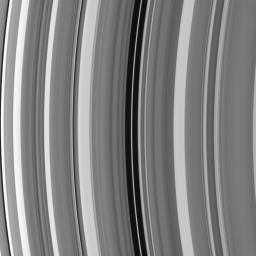In the Maxwell gap within Saturn's C ring resides a narrow, eccentric ringlet of the same name. This image was captured by NASA's Cassini spacecraft on Oct. 25, 2008.