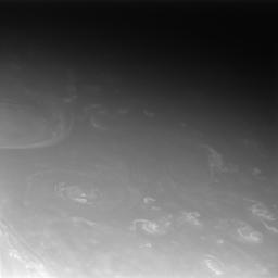 Clouds swirl about in Saturn's active atmosphere. This image was taken in visible light with NASA's Cassini spacecraft's narrow-angle camera on Oct. 29, 2008.
