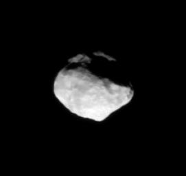 Saturn's small moon Helene, a 'Trojan' moon of Dione (not shown) is captured in this image taken by NASA's Cassini spacecraft taken on Nov. 24, 2008.