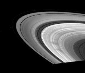 This November 2008 snapshot from NASA's Cassini spacecraft showcases a classic view of the triangular shape typical of many of the spokes in Saturn's outer B ring.