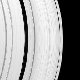 The Encke Gap moon, Pan, has left its mark on a scalloped ringlet of the Encke Gap. The moon creates these perturbations as it sweeps through the gap in the A ring as seen by NASA's Cassini spacecraft.