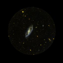 Since its launch five years ago, the Galaxy Evolution Explorer has photographed hundreds of millions of galaxies in ultraviolet light. M106 is one of those galaxies, 22 light years away.