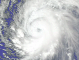 Supertyphoon Pongsona isotherms as it hit the island of Guam, December of 2002, from the Atmospheric Infrared Sounder (AIRS) on NASA's Aqua satellite.
