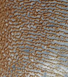 NASA's Terra spacecraft shows the Rub' al Khali, one of the largest sand deserts in the world, encompassing most of the southern third of the Arabian Peninsula; it includes parts of Oman, United Arab Emirates, and Yemen.