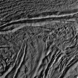 This image is the seventh skeet-shoot image taken during NASA's Cassini spacecraft's very close flyby of Enceladus on Aug. 11, 2008. Damascus Sulcus is crossing the upper part of the image.