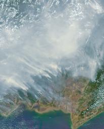 The worst forest fires in nearly two decades are burning out of control on Borneo, creating the thick blanket of smoke in this Oct. 14, 2015 image from NASA's Terra spacecraft.