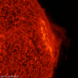 On Jan. 23-24, 2017, NASA's Solar Dynamics Observatory watched as a solar prominence rose up along the edge of the sun and twisted and churned for about two days before falling apart. The dynamic action was generated by competing magnetic forces.