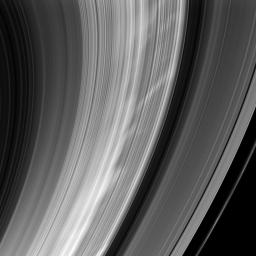 As NASA's Cassini sped around Saturn on Feb. 2, 2009, the spacecraft turned to snap this image of bright spokes giving chase around the B ring.