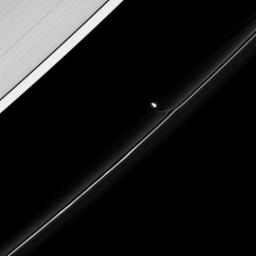 Fresh from an encounter with Saturn's F ring, the moon Prometheus continues in its orbit in this image taken by NASA's Cassini spacecraft taken on April 24, 2009.