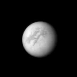 NASA's Cassini spacecraft looks toward Fensal and Aztlan, two dark areas near the equator of Titan.