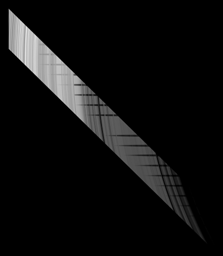Part of the shadow of Saturn's moon Mimas appears as if it has been woven through the planet's rings in this unusual series of images from NASA's Cassini spacecraft.