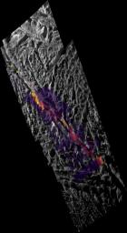 This image, combining data from the imaging science subsystem and composite infrared spectrometer aboard NASA's Cassini spacecraft, shows pockets of heat appearing along one of the mysterious fractures in the south polar region of Saturn's moon Enceladus.