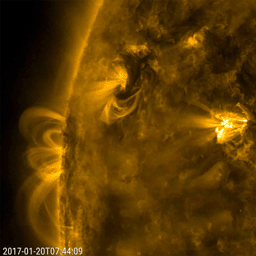 On Jan. 20, 2017, NASA's Solar Dynamics Observatory captured a small area of the sun highlighted three active region. Over half a day this active region sent dark swirls of plasma and bright magnetic arches twisting and turning above it.