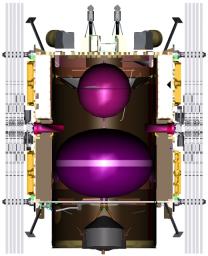 This illustration shows an inside view of the NASA's Dawn spacecraft.