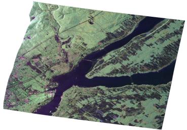 JPL's Uninhabited Aerial Vehicle Synthetic Aperture Radar collected this composite radar image around Québec City, Canada, during an 11-day campaign to study the structure of temperate and boreal forests.