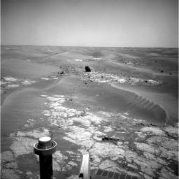 NASA's Mars Exploration Rover Opportunity took this picture of a rock informally named 'Marquette Island' as the rover was approaching the rock for investigations that have suggested the rock is a stony meteorite.