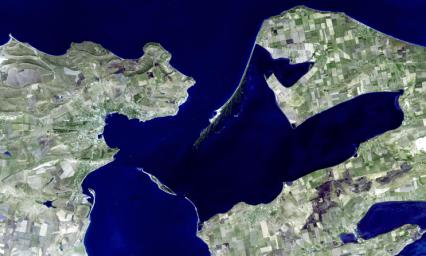 This image, from NASA's Advanced Spaceborne Thermal Emission and Reflection Radiometer instrument aboard Terra, shows Kerch, one of the most ancient cities of the Ukraine.