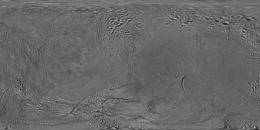 This mosaic shows an updated global map of Saturn's icy moon Enceladus, created using images taken during NASA's Cassini spacecraft's flybys. The map incorporates images taken during flybys in October and November 2009.