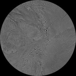 The northern and southern hemispheres of Saturn's moon Enceladus are seen in these polar stereographic maps, mosaicked from the best-available NASA Cassini and Voyager clear-filter images.
