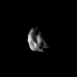 NASA's Cassini spacecraft snapped this image during the spacecraft's closest flyby of Saturn's moon Helene, on March 3, 2010. Helene is a 'Trojan' moon of Dione, named for the Trojan asteroids that orbit ahead of and behind Jupiter.