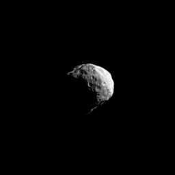 Swinging by Saturn's small moon Epimetheus, NASA's Cassini spacecraft snapped this shot during the spacecraft's April 7, 2010, flyby. 
