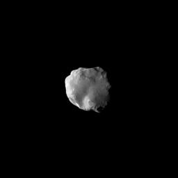 NASA's Cassini spacecraft imaged the surface of Saturn's moon Helene as the it flew by the moon on Jan. 31, 2011. Helene is a 'Trojan' moon of Dione, named for the Trojan asteroids that orbit 60 degrees ahead of and behind Jupiter as it circles the Sun.