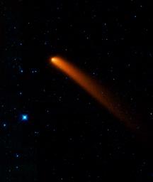 Comet Siding Spring appears to streak across the sky like a superhero in this new infrared image from NASA's Wide-field Infrared Survey Explorer. The comet, also known as C/2007 Q3, was discovered in 2007 by observers in Australia.
