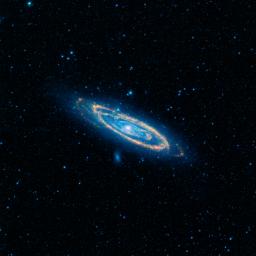 The immense Andromeda galaxy, also known as Messier 31, is captured in full in this image from NASA's Wide-field Infrared Survey Explorer. Andromeda is the closest large galaxy to our Milky Way galaxy, and is located 2.5 million light-years from our sun.