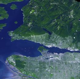 On Feb. 12, 2010, the 21st Winter Olympic Games opened in the city of Vancouver, British Columbia, Canada. NASA's Terra spacecraft acquired this image of the city of Vancouver, British Columbia, Canada, on Sept. 29, 2008.