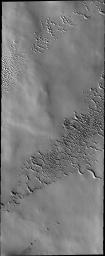 This image, taken by NASA's 2001 Mars Odyssey spacecraft, of dunes in the north polar region was collected in early spring. Frost still covers the dunes.