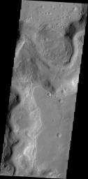 This image taken by NASA's 2001 Mars Odyssey shows a small portion of Auqakuh Vallis.