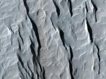 This image taken by NASA's Mars Reconnaissance Orbiter shows a part of a central mound in an impact crater in Arabia Terra.