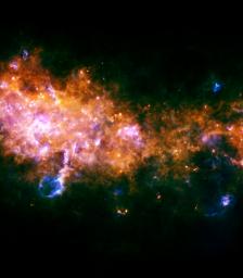 This image from NASA's Herschel, was taken looking towards a region of our Milky Way galaxy in the Eagle constellation, closer to the galactic center than our sun. Here, we see the outstanding end products of the stellar assembly line.