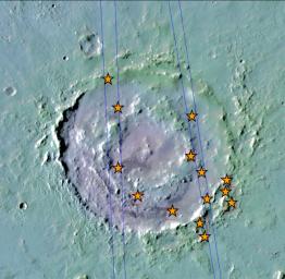 This view of Lyot Crater is a combined mapping by NASA's Project Viking with elevation information from Mars Global Surveyor showing at least one of the nine craters in the northern lowlands of Mars with exposures of hydrated minerals detected from orbit.