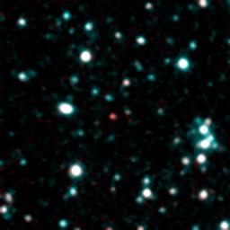 This image from NASA's Spitzer Space Telescope using infrared light shows what astronomers think is one of the coldest brown dwarfs discovered so far (red dot in middle of frame).