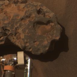 NASA's Mars Exploration Rover Opportunity found and examined this meteorite. The science team used two tools on Opportunity's arm, the microscopic imager and the alpha particle X-ray spectrometer, to inspect the rock's texture and composition.