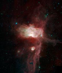 This mosaic image taken by NASA's Wide-field Infrared Survey Explorer, features three nebulae that are part of the giant Orion Molecular Cloud. Included in this view are the Flame nebula, the Horsehead nebula and NGC 2023.