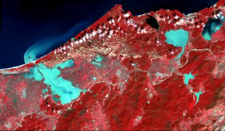 Extremely heavy rains fell at the end of February 2012 in the northern Algerian province of El Tarf, near the Tunisian border. The rainfall total was the greatest recorded in the last 30 years. This image is from NASA's Terra spacecraft.