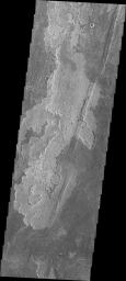 This image captured by NASA's 2001 Mars Odyssey shows just one of the many lava flows that make up Daedalia Planum. Theses volcanic flows are from Arsia Mons, the southernmost of the three Tharsis Montes.