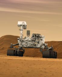 This artist concept features NASA's Mars Science Laboratory Curiosity rover, a mobile robot for investigating Mars' past or present ability to sustain microbial life. Curiosity is being tested in preparation for launch in the fall of 2011.